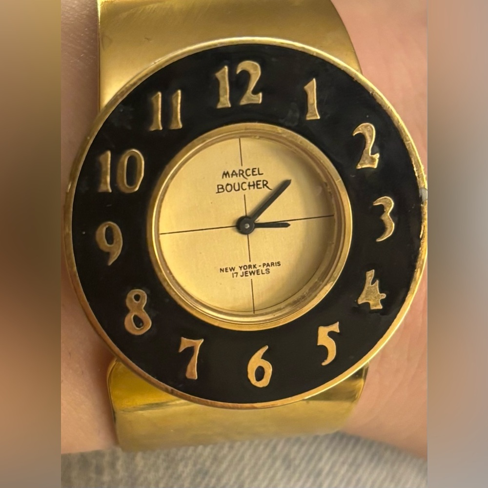 Vintage Marcel Boucher Manual Wind Watch | 17 Jewels | Gold Cuff Bracelet